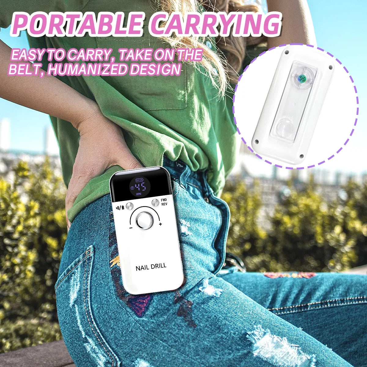 Professional Nail Drill Machine Set 45000RPM Rechargeable Portable Electric Nail File for Manicure Acrylic Gel Nails Salon Tools