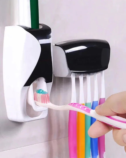 2PCS Automatic Toothpaste Dispenser Wall Mount Dust-proof Toothbrush Holder Wall Mount Bathroom Accessories Set Squeezer