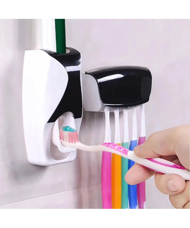 2PCS Automatic Toothpaste Dispenser Wall Mount Dust-proof Toothbrush Holder Wall Mount Bathroom Accessories Set Squeezer