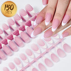 150Pcs Medium Almond French False Nails Matte Nude/Pink Soft Gel White French Press On Nails 0.75-2.6cm ABS Artificial Nail Tips