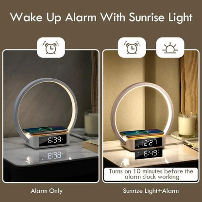 WILIT Bedside Lamp,Night Lamp for Bedroom with Alarm Clock,Touch Lamp with Wireless Charger,Wake-up Light