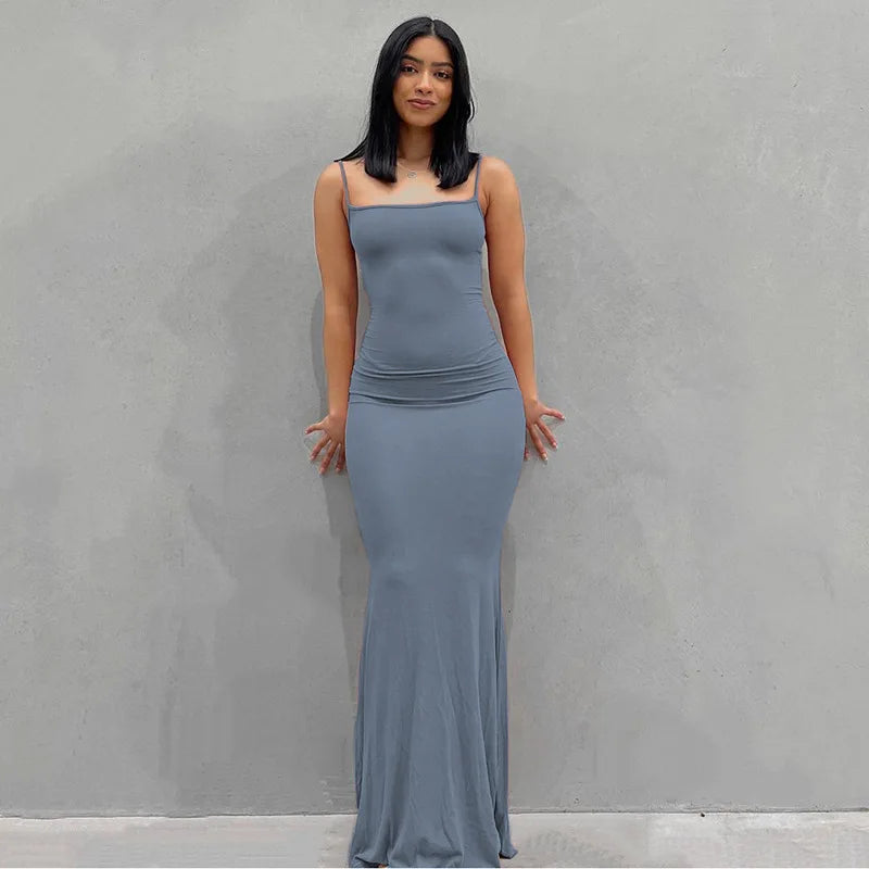 Satin Slip Sleeveless Backless Maxi Dress Women 2023 Summer Bodycon Elegant Sexy Outfits Ladies Birthday Party Club Sundress