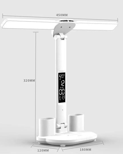 LED Desk Lamp with Calendar Temperature Clock Night Light USB Rechargeable Wireless Table Lamp Touch Control Camping Light