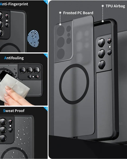 Matte Magnetic For Samsung Galaxy S24 S23 S22 S21 S20 Ultra Plus FE A54 A53 A13 Note 20 10 5G Case Frosted Wireless Charge Cover