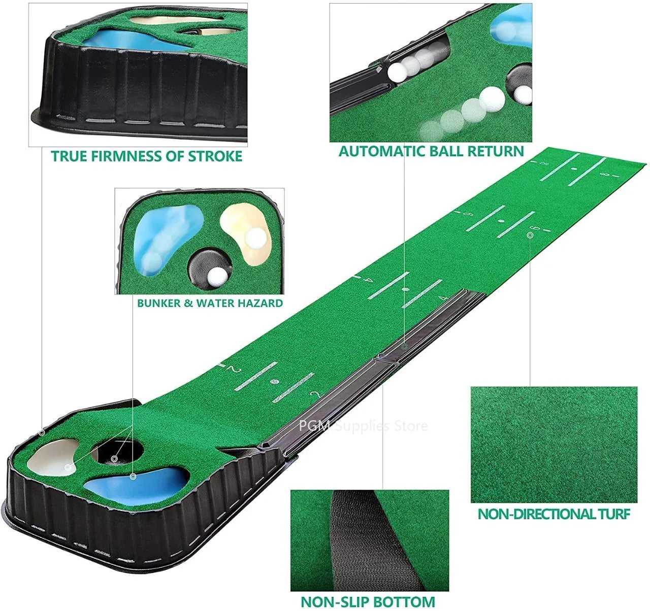 PGM Golf Indoor Putting Mat Putter Trainer Green Carpet Practice Set Ball Return Mats