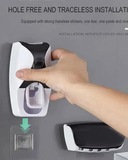 2PCS Automatic Toothpaste Dispenser Wall Mount Dust-proof Toothbrush Holder Wall Mount Bathroom Accessories Set Squeezer