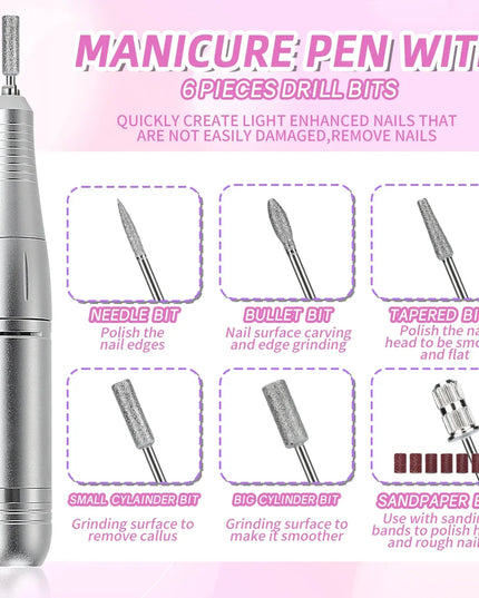 Professional Nail Drill Machine Set 45000RPM Rechargeable Portable Electric Nail File for Manicure Acrylic Gel Nails Salon Tools