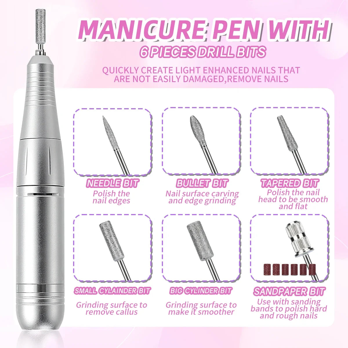 Professional Nail Drill Machine Set 45000RPM Rechargeable Portable Electric Nail File for Manicure Acrylic Gel Nails Salon Tools