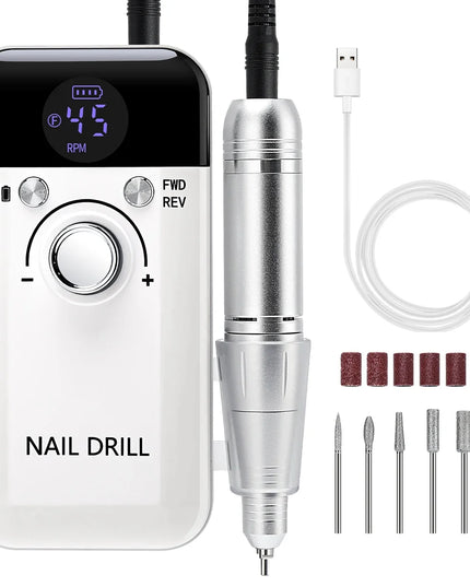 Professional Nail Drill Machine Set 45000RPM Rechargeable Portable Electric Nail File for Manicure Acrylic Gel Nails Salon Tools