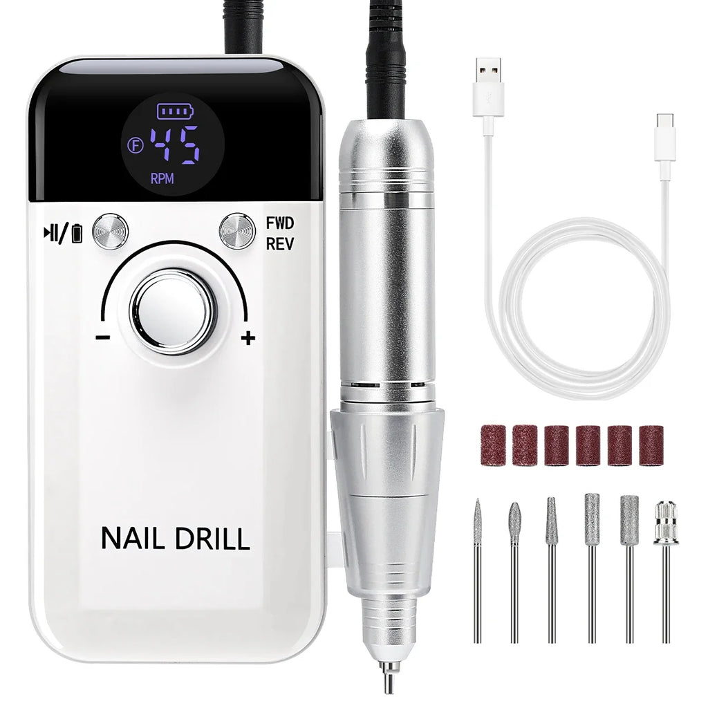 Professional Nail Drill Machine Set 45000RPM Rechargeable Portable Electric Nail File for Manicure Acrylic Gel Nails Salon Tools