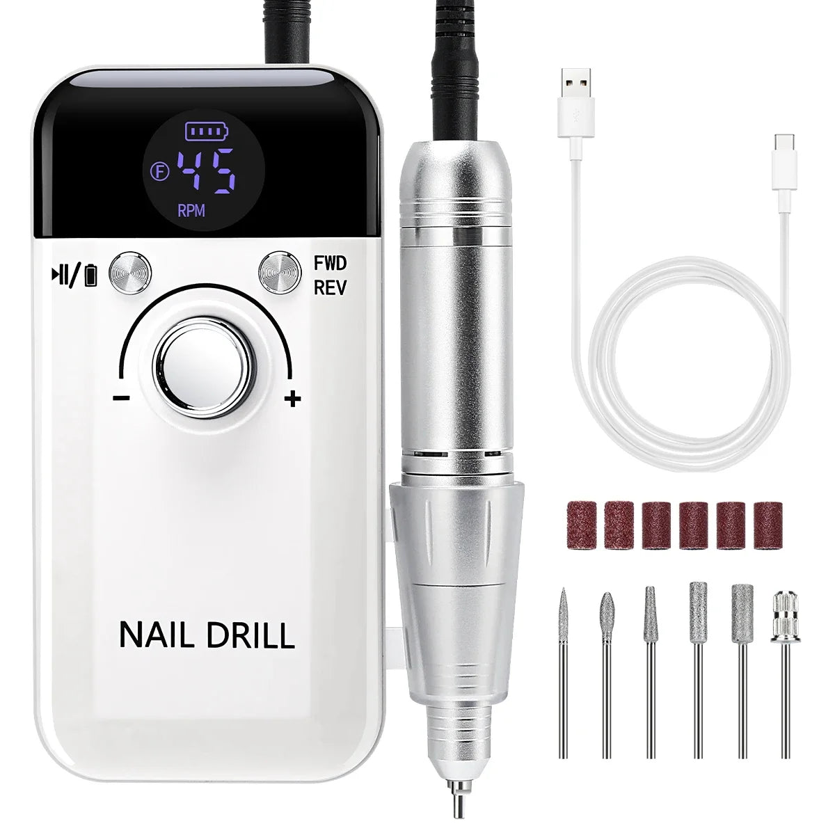 Professional Nail Drill Machine Set 45000RPM Rechargeable Portable Electric Nail File for Manicure Acrylic Gel Nails Salon Tools