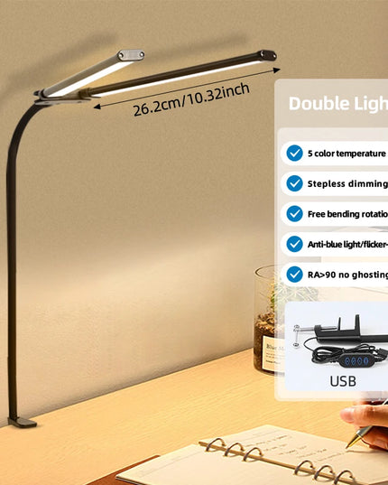Desk Lamps Double Head LED Stepless Dimmable Led USB Table Lamp for Office Study Reading Lighting Fixture Computer Monitor Light