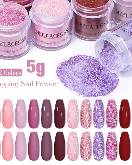 5g Dipping Nail Powder Set Red Nail Glitter Dipping System Kit For Manicure Nail Art Decorations Natural Dry Without Lamp Cure
