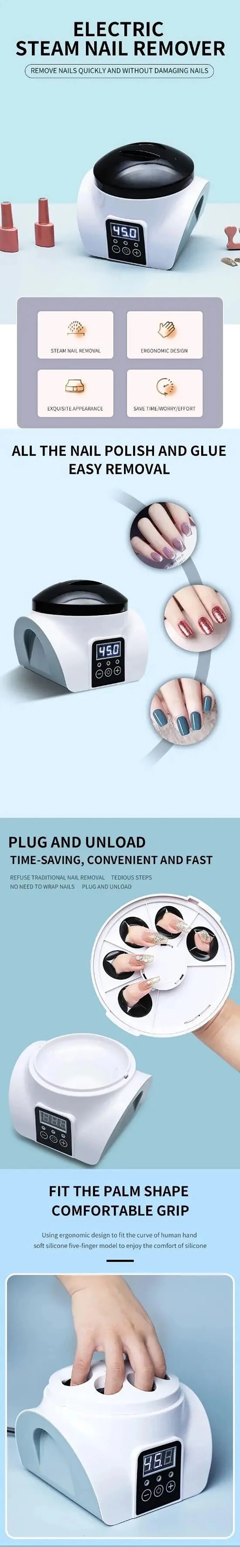 Electric Steam Gel Nail Remover Armor Removal Tool Acrylic Nail Polish Removal Box Nail Tools Home Beauty Salon Nail Remover