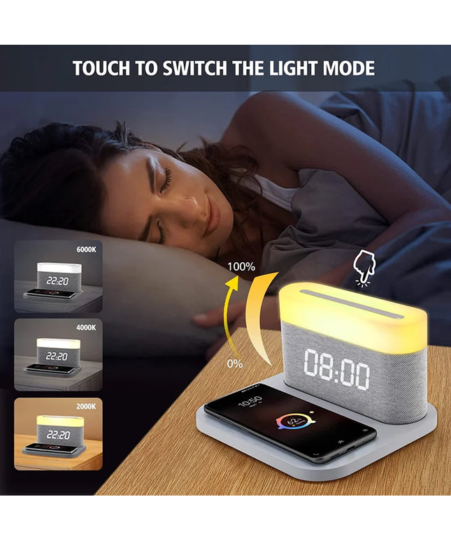 COLSUR LED Adjustable Night Light 15W Wireless Charge with Digital Alarm Clock Touch Bedside Lamp  Brightness Bedroom