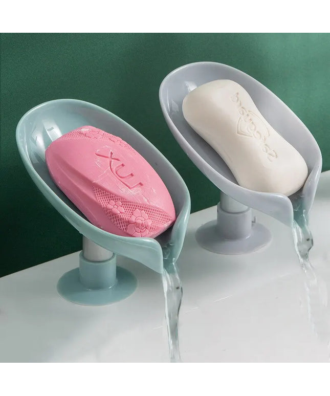 2pcs Drain Soap Holder Leaf Shape Soap Box Suction Cup Tray Drying Rack for Shower Sponge Container Kitchen Bathroom Accessories