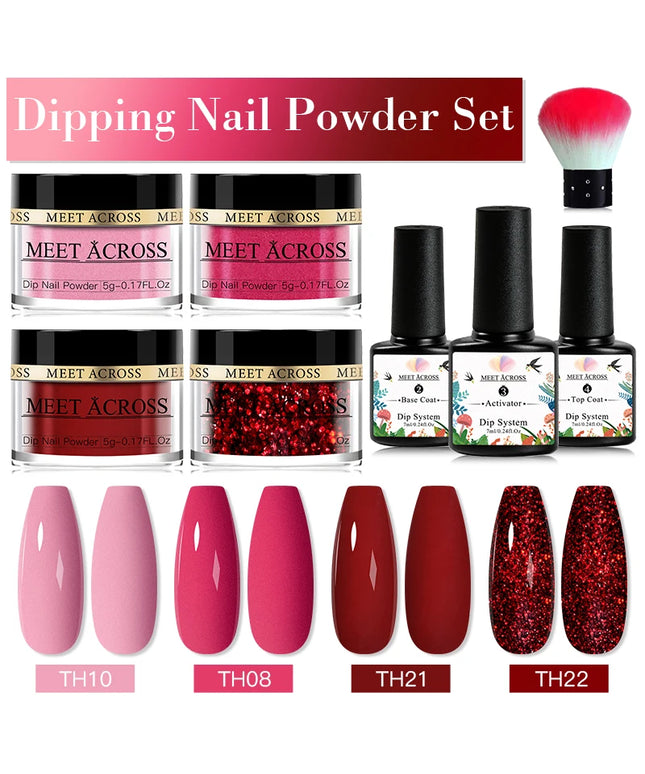 5g Dipping Nail Powder Set Red Nail Glitter Dipping System Kit For Manicure Nail Art Decorations Natural Dry Without Lamp Cure