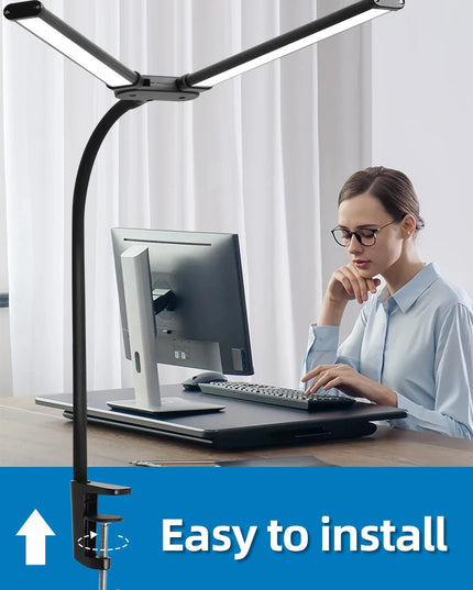 Desk Lamps Double Head LED Stepless Dimmable Led USB Table Lamp for Office Study Reading Lighting Fixture Computer Monitor Light