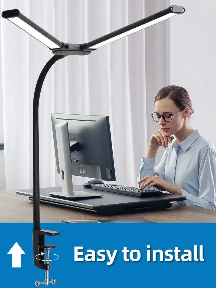 Desk Lamps Double Head LED Stepless Dimmable Led USB Table Lamp for Office Study Reading Lighting Fixture Computer Monitor Light
