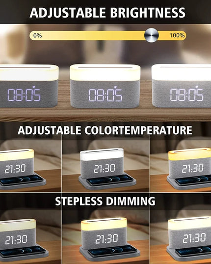 COLSUR LED Adjustable Night Light 15W Wireless Charge with Digital Alarm Clock Touch Bedside Lamp  Brightness Bedroom