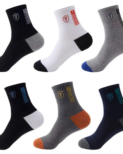 6pairs Men's Cotton Sweat Absorbing Embroidered Crest Athletic Socks, Ankle Socks