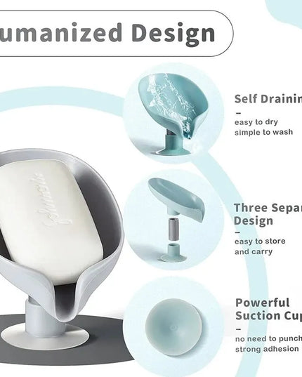 2pcs Drain Soap Holder Leaf Shape Soap Box Suction Cup Tray Drying Rack for Shower Sponge Container Kitchen Bathroom Accessories