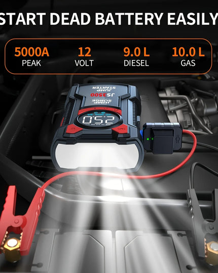 5-in-1 Multifunctional Air Pump Jump Starter with Air Compressor 3000A Peak/150PSI Battery Jump Starter Digital Tire Inflator