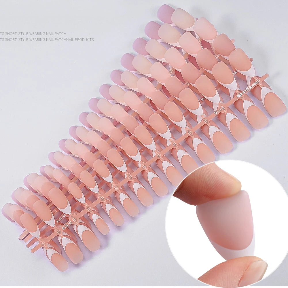 150Pcs Medium Almond French False Nails Matte Nude/Pink Soft Gel White French Press On Nails 0.75-2.6cm ABS Artificial Nail Tips