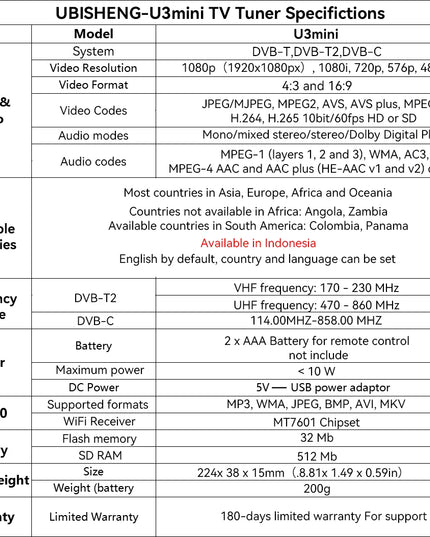 UBISHENG U3mini DVB T2 DVB C Digital TV Decoder HD Free TV Channels 7Days EPG TV Tuner for Spain France Itlay Columbia ect