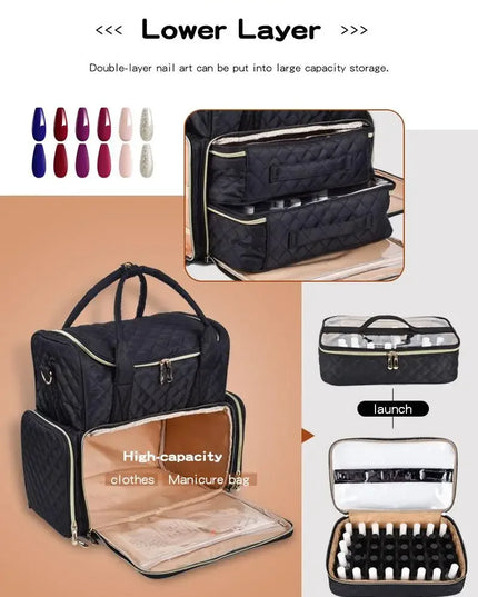 80 Bottles Nail Polish Storage Bag Portable Cosmetic Large Handbag Organizer with Handle for Travel 2 Layer Essential Oil Bag