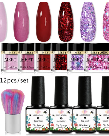 5g Dipping Nail Powder Set Red Nail Glitter Dipping System Kit For Manicure Nail Art Decorations Natural Dry Without Lamp Cure