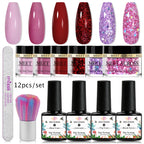 5g Dipping Nail Powder Set Red Nail Glitter Dipping System Kit For Manicure Nail Art Decorations Natural Dry Without Lamp Cure