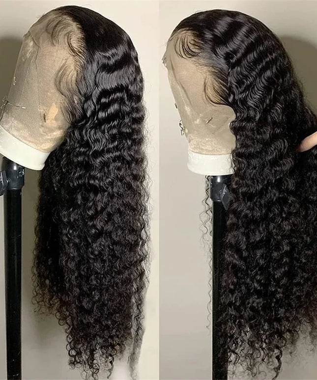 180% Deep Wave Frontal Wig 13x6 HD Lace Frontal Wigs For Women Water Wave Curly Lace Front Human Hair Wig 13x4 High Density 1B