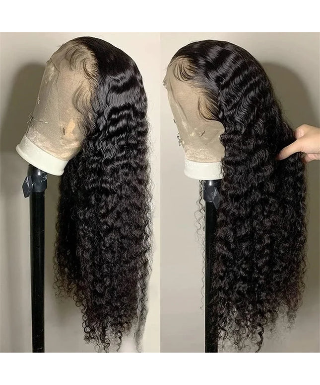 180% Deep Wave Frontal Wig 13x6 HD Lace Frontal Wigs For Women Water Wave Curly Lace Front Human Hair Wig 13x4 High Density 1B