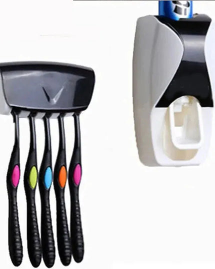 2PCS Automatic Toothpaste Dispenser Wall Mount Dust-proof Toothbrush Holder Wall Mount Bathroom Accessories Set Squeezer