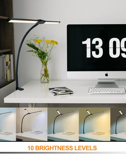 Desk Lamps Double Head LED Stepless Dimmable Led USB Table Lamp for Office Study Reading Lighting Fixture Computer Monitor Light