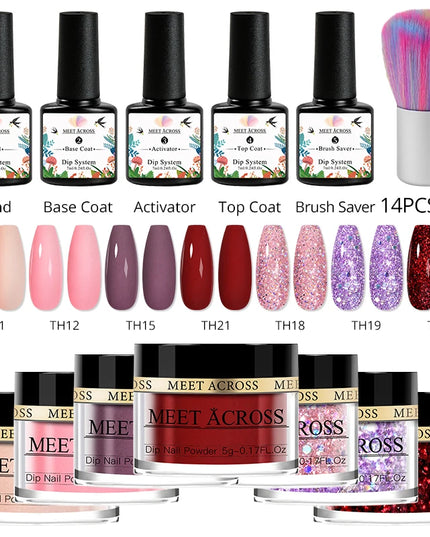 5g Dipping Nail Powder Set Red Nail Glitter Dipping System Kit For Manicure Nail Art Decorations Natural Dry Without Lamp Cure