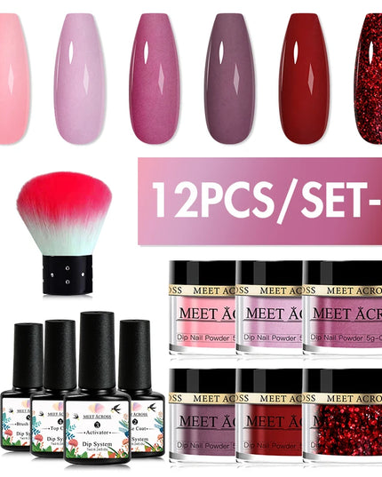 5g Dipping Nail Powder Set Red Nail Glitter Dipping System Kit For Manicure Nail Art Decorations Natural Dry Without Lamp Cure