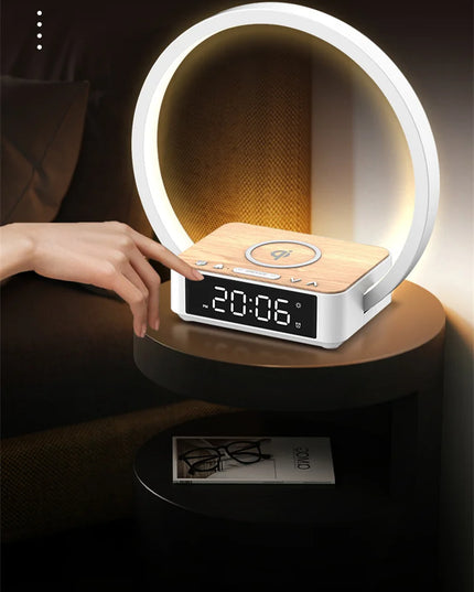 3 in 1 Wireless Charging Bedside Lamp Touch Table Lamp With Alarm Clock Wake-Up Light Nightstand Reading Night Light for Bedroom