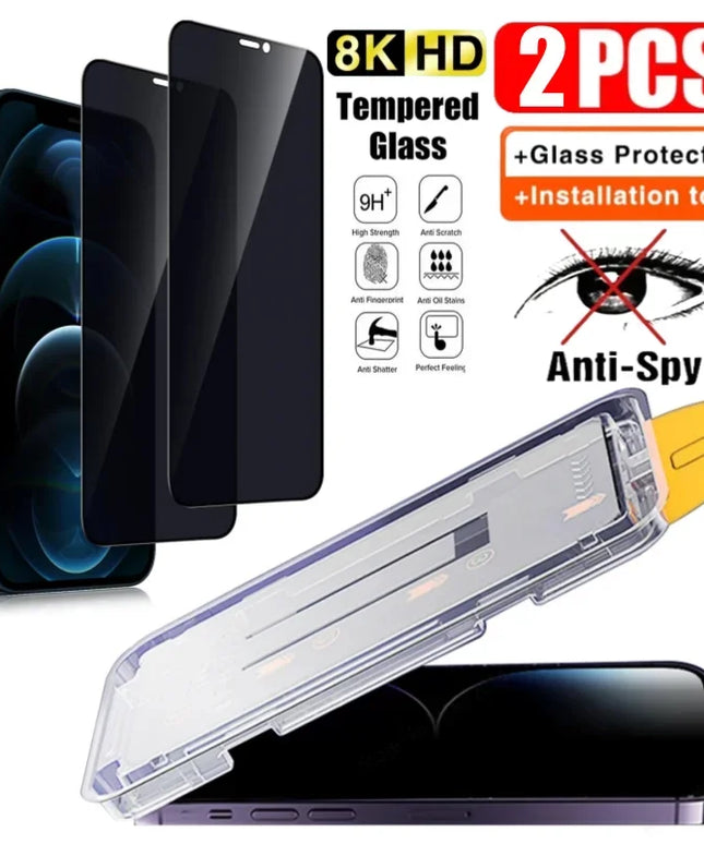 2Pcs Privacy Tempered Glass Screen Protector for IPhone 15 14 13 12 11 16 Pro Max Plus Anti-Spy Dust free Installation Protector