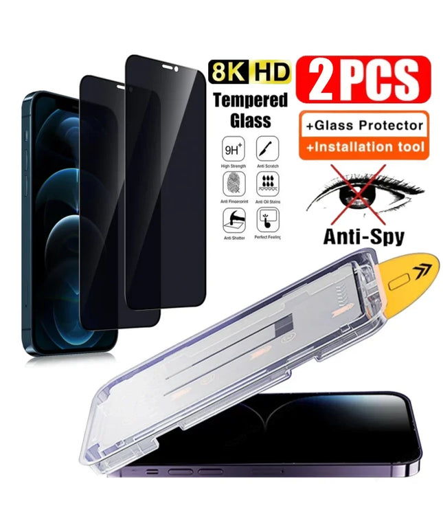 2Pcs Privacy Tempered Glass Screen Protector for IPhone 15 14 13 12 11 16 Pro Max Plus Anti-Spy Dust free Installation Protector