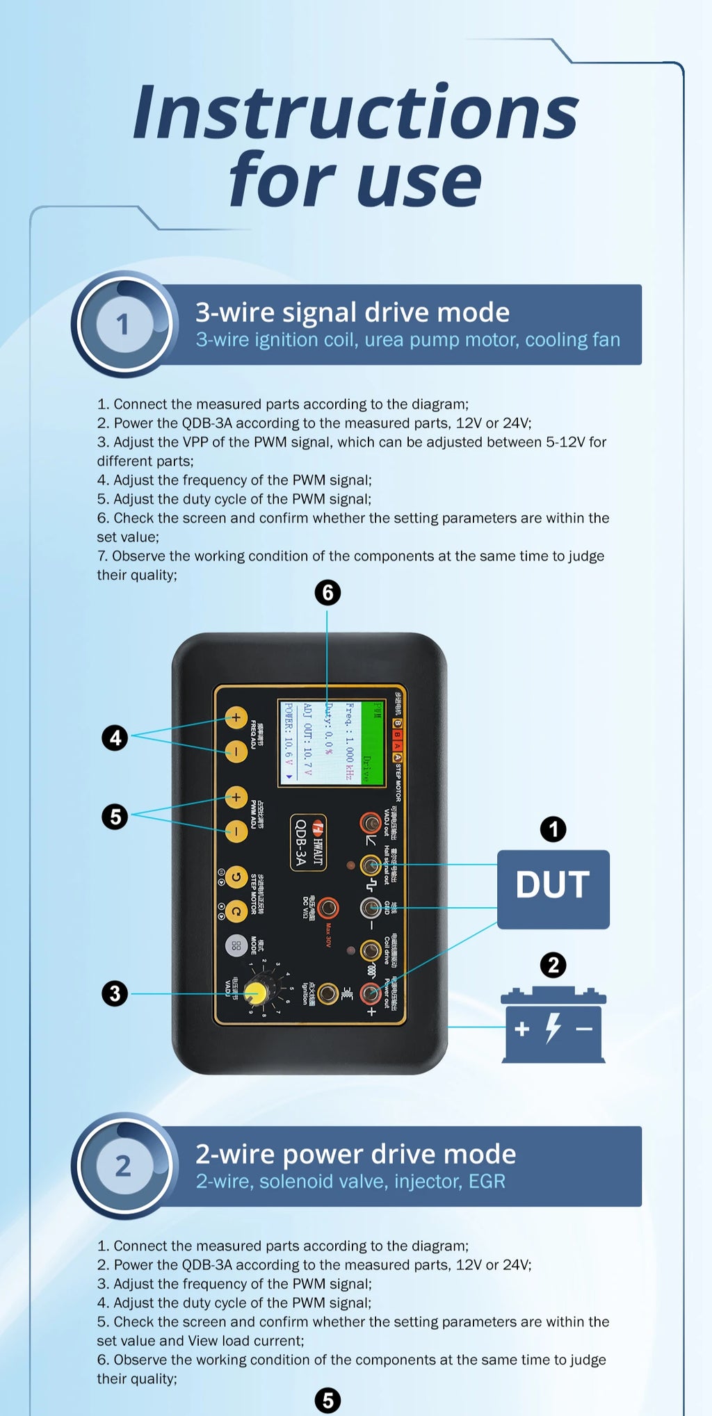QDB3A Auto Ignition Coil Tester Car IAC Idle Stepper Motor Solenoid Valve Injector Actuator Fault Detector Driver PWM Generator