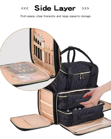 80 Bottles Nail Polish Storage Bag Portable Cosmetic Large Handbag Organizer with Handle for Travel 2 Layer Essential Oil Bag