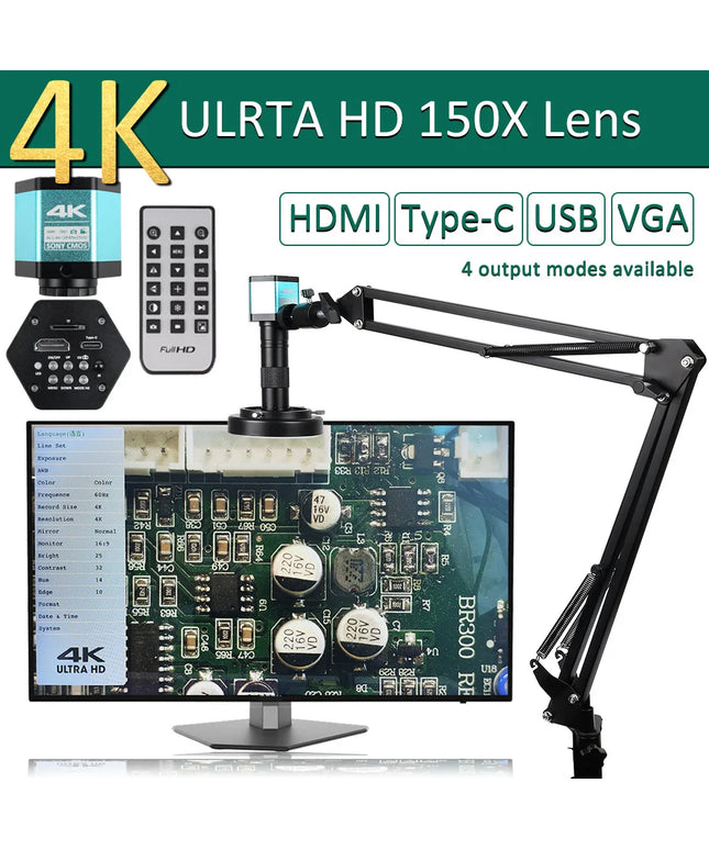 4K Microscope 48MP Digital Microscope For Electronics USB Industrial Cameras HDMI 1-150X Zoom C-Mount Lens Phone Pcb Soldering