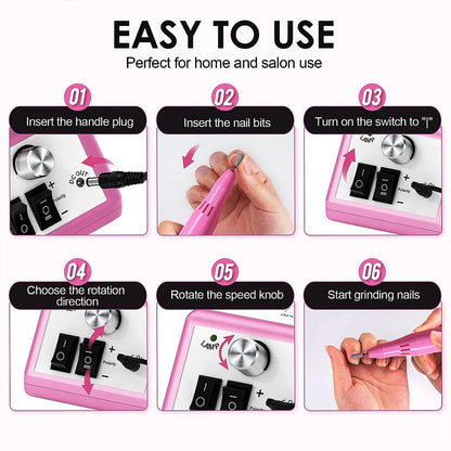 YIKOOLIN Electric Nail Drill Machine Nail File Drill Set Kit for Acrylic Nails Gel Nail Nail Art Polisher Sets Home Use