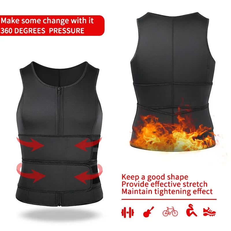 Qtree Neoprene Body Shaper Vest for Men Slimming Gym Fitness Sweat Waist Trainer Corset Workout Zipper Sauna Weight Loss Tops