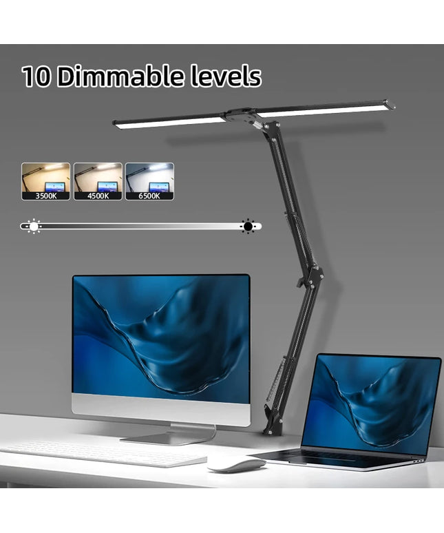 Desk Lamps Double Head LED Stepless Dimmable Led USB Table Lamp for Office Study Reading Lighting Fixture Computer Monitor Light