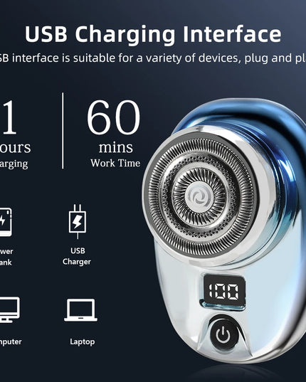 Mini Electric Razor Wet and Dry Washable Razor Fast Charging Digital Display Portable Electric Shaver 1 Hour Charge Time Upgrade