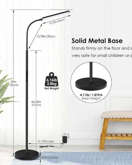 LED Floor Lamp, Bright 15W Floor Lamps for Living Room with 1H Timer, Stepless Adjustable 3000K-6000K Colors & Brightness