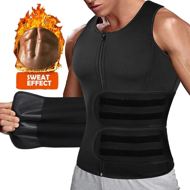 Qtree Neoprene Body Shaper Vest for Men Slimming Gym Fitness Sweat Waist Trainer Corset Workout Zipper Sauna Weight Loss Tops